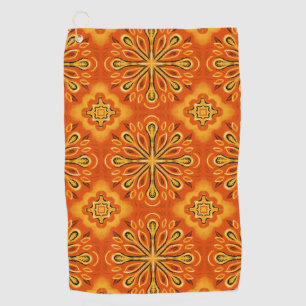 Orange Boho Abstract Flower Pattern Decorative Golf Towel
