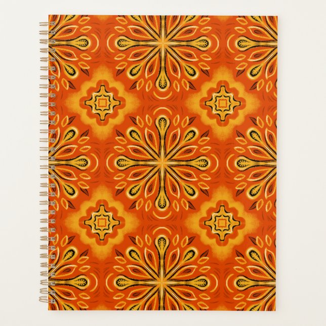 Orange Boho Abstract Flower Pattern Decorative Planner (Front)