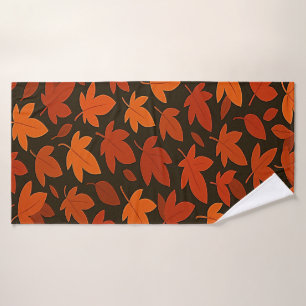 Orange Boho Autumn Leaves Bath Towel