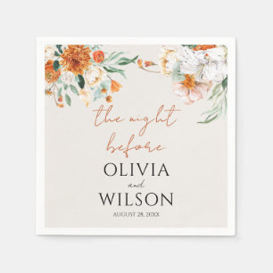 Orange Boho Fall Floral Wedding  Napkin