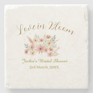Orange boho love in Bloom bridal shower name retro Stone Coaster