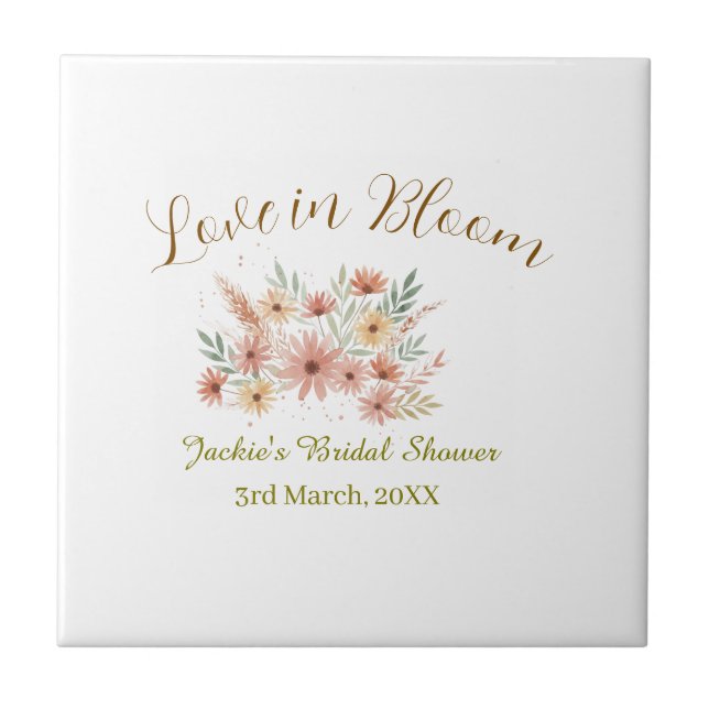 Orange boho love in Bloom bridal shower name retro Tile (Front)