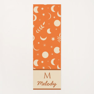 Orange Boho Moon Phases pattern monogram  Yoga Mat