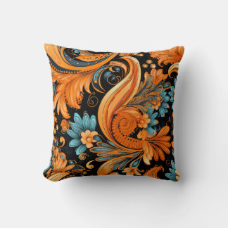 Orange Boho Paisley Seamless Pattern Cushion