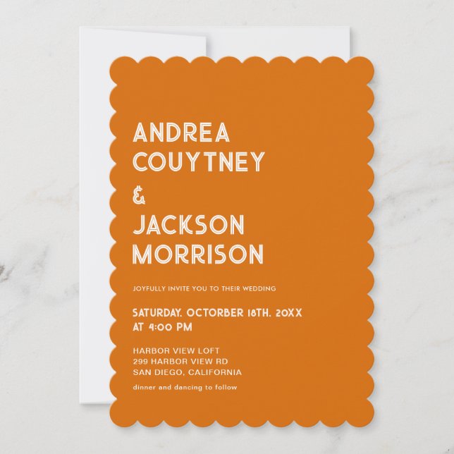 Orange Boho Retro 70s Disco Wedding Invitation (Front)