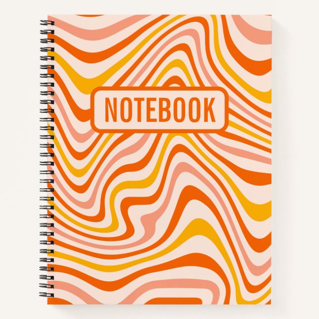 Orange Boho Retro Abstract Wavy Lines Notebook (Front)