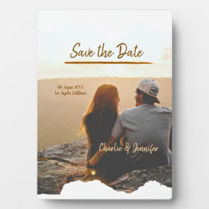 orange boho save the date modern photo couple name plaque