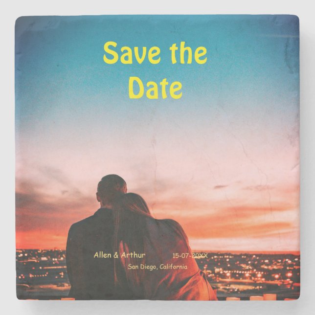 orange boho save the date QR add website name phot Stone Coaster (Front)