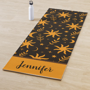 Orange boho sun and moon Custom Name  Yoga Mat