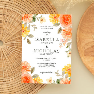 Orange Bold Bright Colour Floral Wedding Invitation