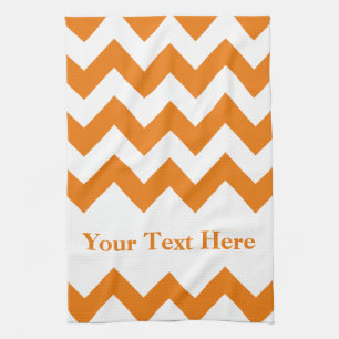 Orange Bold Chevron with customisable text Tea Towel
