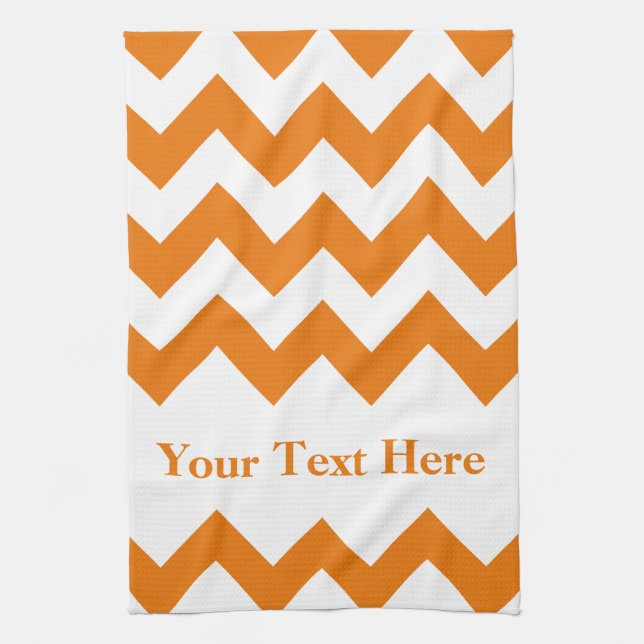 Orange Bold Chevron with customisable text Tea Towel (Vertical)