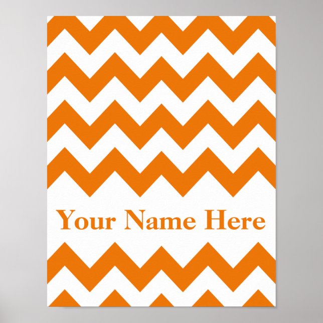 Orange Bold Chevron with monogram Poster (Front)