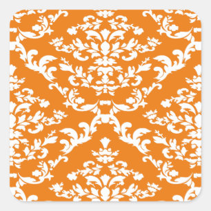 Orange Bold Damask at Emporiomoffa Square Sticker