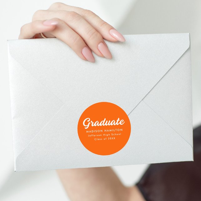 Orange | Bold Script Graduation Classic Round Sticker (Creator Uploaded)