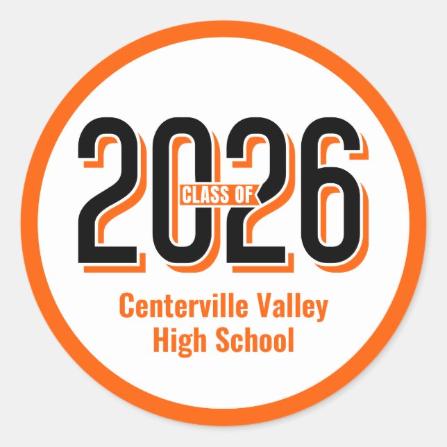 Orange Bold Shadowed Numbers Class of 2026 Classic Round Sticker (Front)
