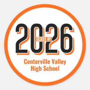 Orange Bold Shadowed Numbers Class of 2026 Classic Round Sticker