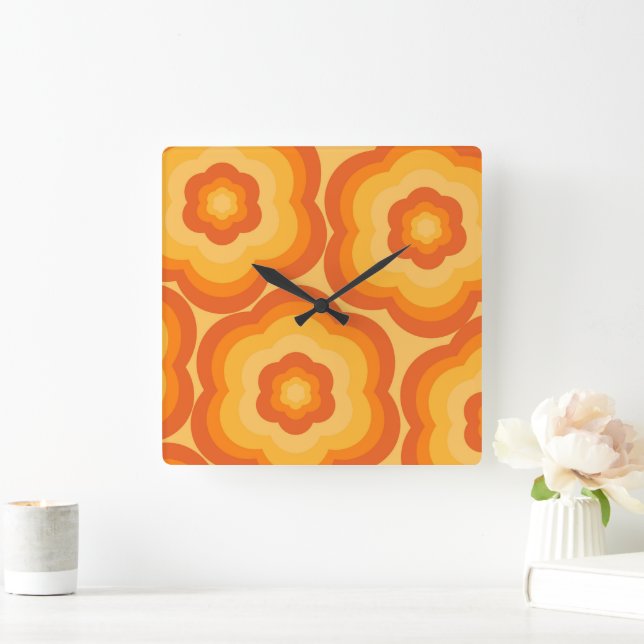 Orange Bold Y2K Wildflower Vibrant Home Decor Square Wall Clock (Home)