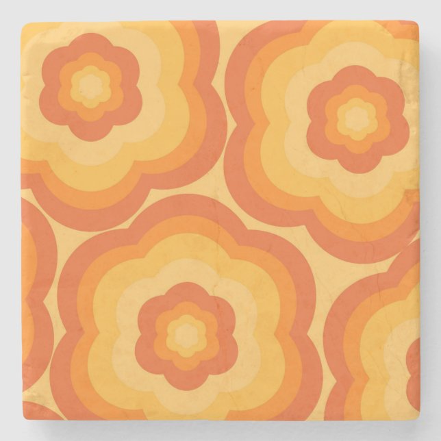 Orange Bold Y2K Wildflower Vibrant Spring Decor Stone Coaster (Front)