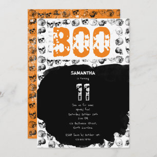 Orange Boo Halloween Spooky Skull Birthday Invitation