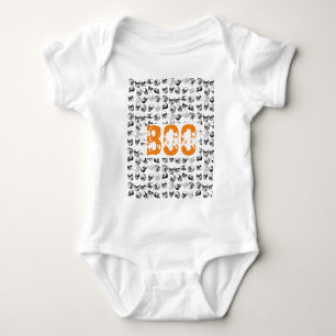 Orange Boo Halloween Spooky Skull Pattern Baby Bodysuit
