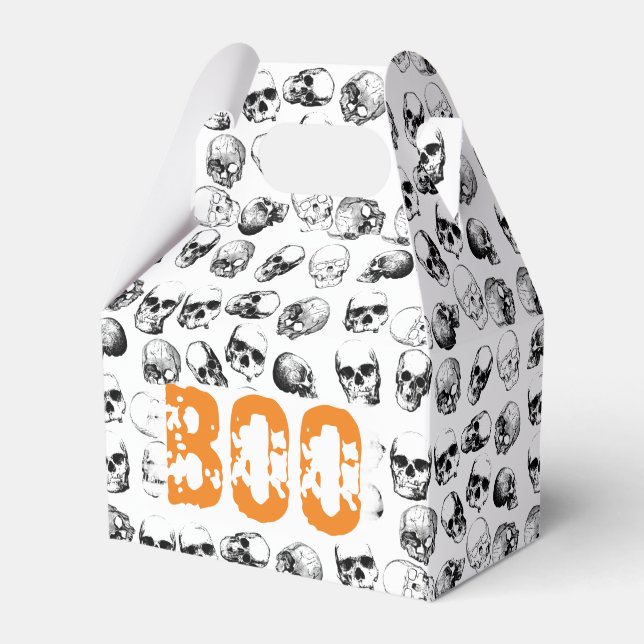 Orange Boo Halloween Spooky Skull Pattern   Favour Box (Front Side)