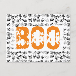 Orange Boo Halloween Spooky Skull Pattern   Holiday Postcard