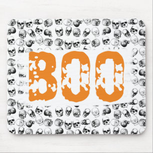 Orange Boo Halloween Spooky Skull Pattern Mouse Mat