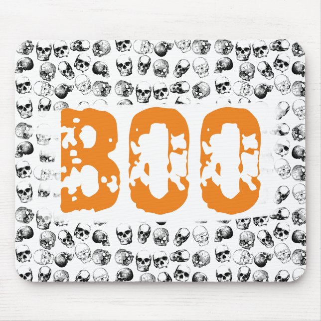 Orange Boo Halloween Spooky Skull Pattern Mouse Mat (Front)