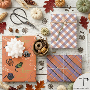 Orange Boo-tifully Tangled Kittens Wrapping Paper Sheet