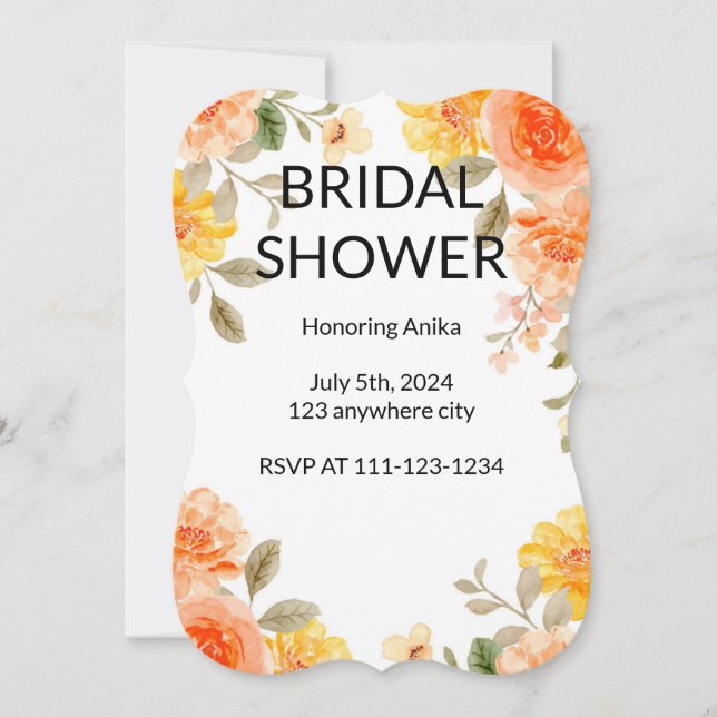 Orange Botanical bridal shower  Invitation (Front)
