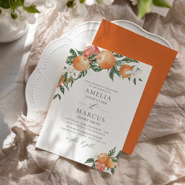 Orange Botanical Citrus Modern Wedding Invitation (Creator Uploaded)