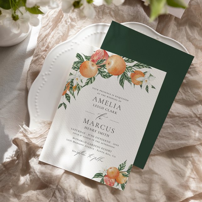 Orange Botanical Citrus Modern Wedding Invitation (Creator Uploaded)