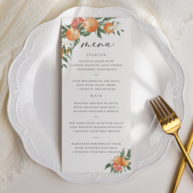 Orange Botanical Citrus Modern Wedding Menu (Creator Uploaded)