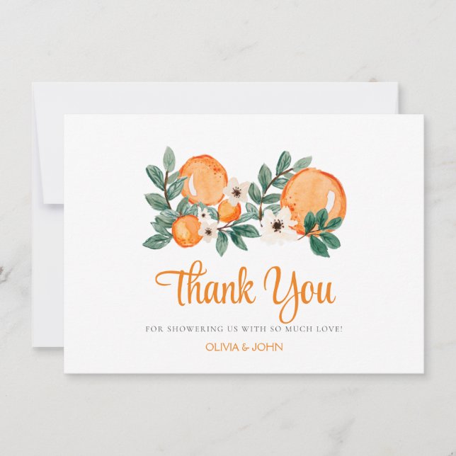 Orange Botanical Floral Thank You Card (Front)
