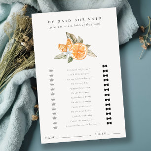Orange Botanical He Said Said Bridal Shower Game