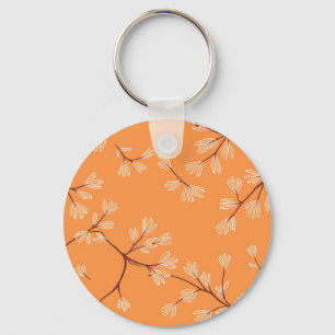 Orange Botanical Pattern White Hand Drawn Branches Key Ring