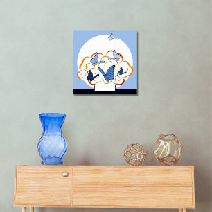 Orange Bouquet & Blue Butterfly Flutter Square  Poster