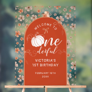 ORANGE BOW & ARCH FALL PUMPKIN FLOWERS BIRTHDAY ACRYLIC SIGN