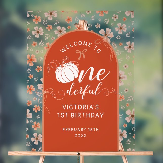 ORANGE BOW & ARCH FALL PUMPKIN FLOWERS BIRTHDAY ACRYLIC SIGN (Neutral)