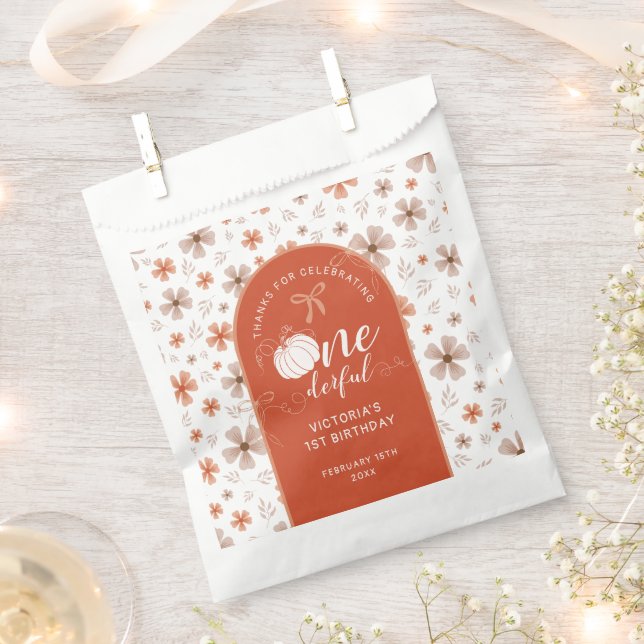 ORANGE BOW & ARCH FALL PUMPKIN FLOWERS BIRTHDAY FAVOUR BAGS (Clipped)