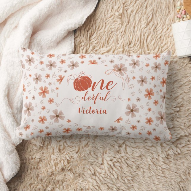 ORANGE BOW & ARCH FALL PUMPKIN FLOWERS BIRTHDAY LUMBAR CUSHION (Blanket)