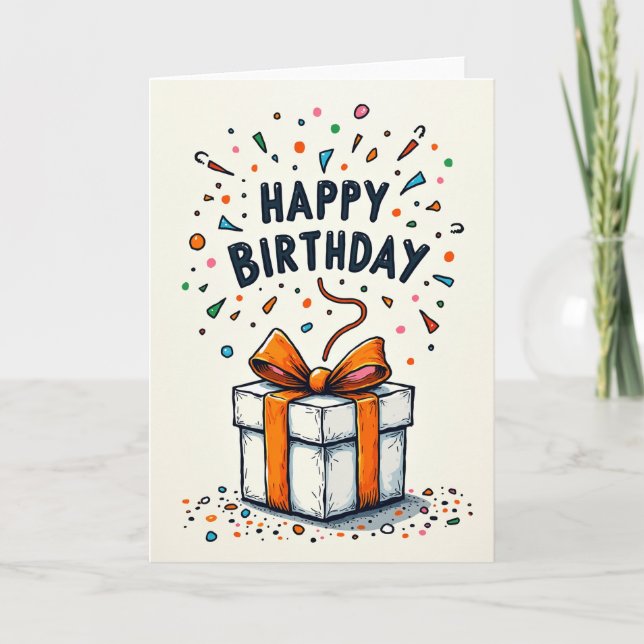 Orange Bow Birthday Card (Front)