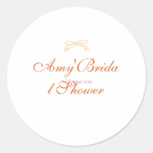 Orange bow bridal shower bold retro hand drawn nam classic round sticker