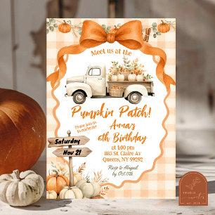  Orange Bow Coquette Pumpkin patch girl birthday Invitation