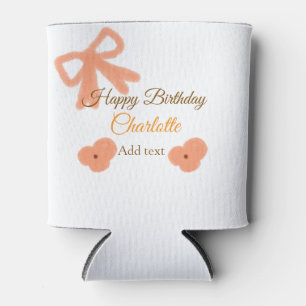 Orange bow flower pastel watercolor birthday name can cooler