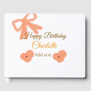 Orange bow flower pastel watercolor birthday name guest book