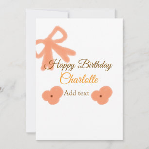 Orange bow flower pastel watercolor birthday name holiday card