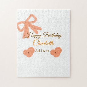 Orange bow flower pastel watercolor birthday name jigsaw puzzle