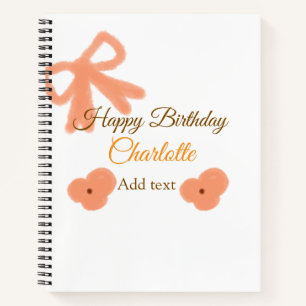 Orange bow flower pastel watercolor birthday name notebook